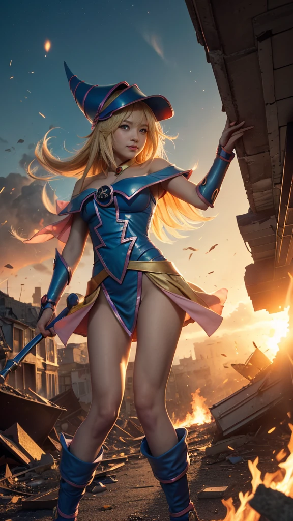 (Giantess element, high resolution, high quality, accurate body structure, detailed body), focus on girl,
BREAK,
(Black Magician Girl: 1.3), sexy, combat uniform, girl, looking up at approaching woman from below, cute, (Girl destroying town with magic: 1.4), mischievous expression, white skin, smiling, trampling, walking, anatomically correct, accurate human body, accurate skeleton, full body portrait, shock wave from girl's hand, (shock wave from magic wand),
BREAK,
Destroying town, rubble, burning town, destroyed buildings, collapsed highway, car being crushed, evacuation of residents, sunset, burning town, rubble scattered at feet, increasing destructive elements,