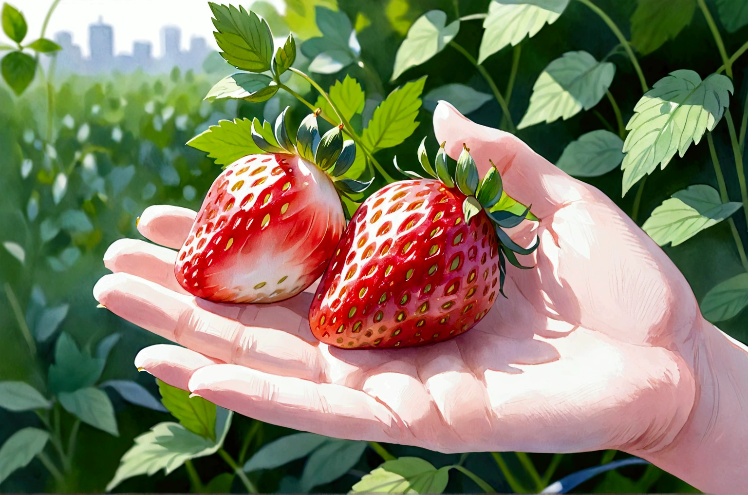 watercolor, watercolor (medium), strawberry, (一粒のstrawberry), Blurred Background