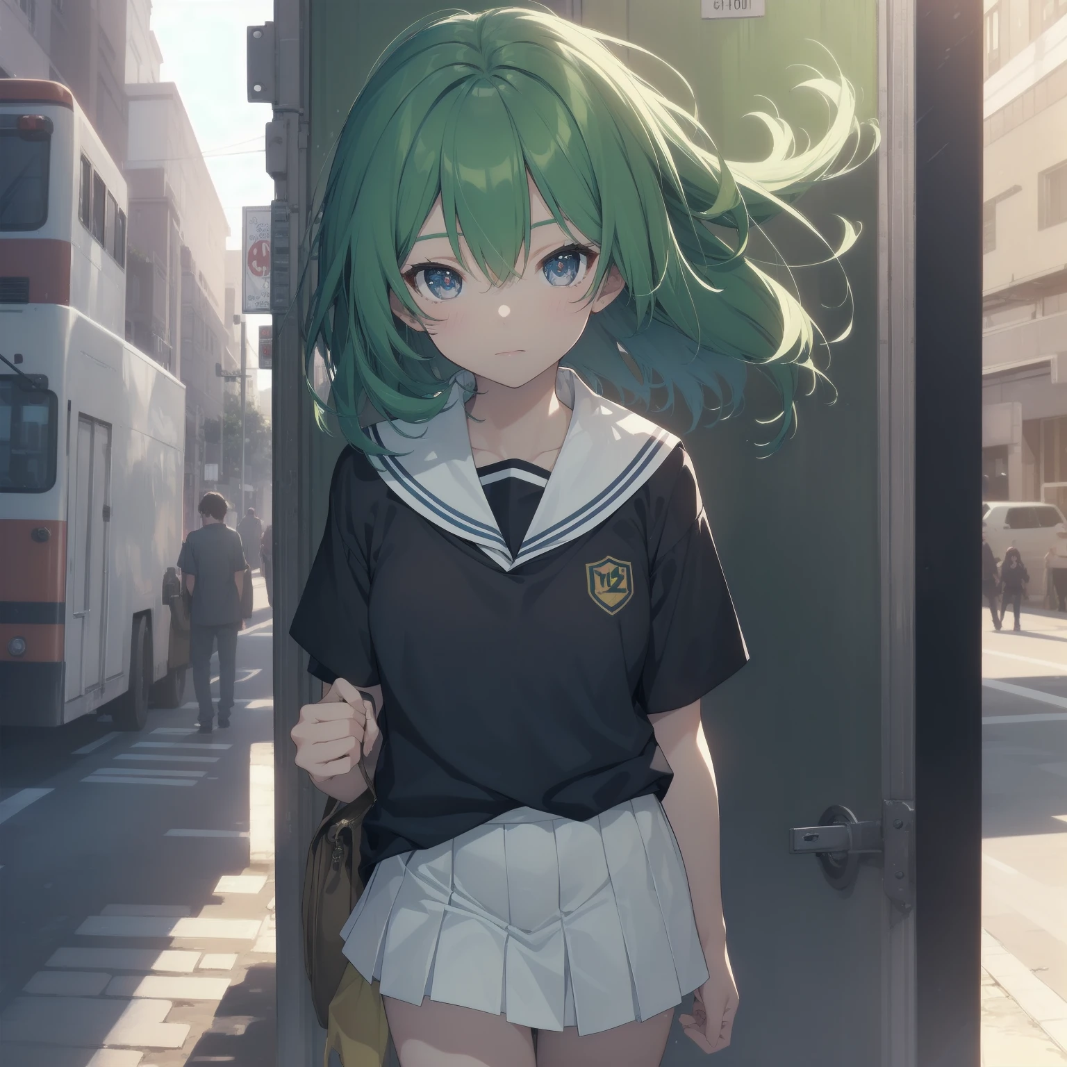 ultra-absurdres-Top quality by artist God, ultra-detailed, high resolution, anime moe artstyle, best anime 8k konachan wallpaper, pixiv contest winner, pool:2810, perfect anatomy,break, 1girl, (Please draw a girl walking sleepily to school alone. )break,(Solo,little female, 13-year-old:1.3),Full limbs, complete fingers,a junior high school student, (very short hair), short cut, flat chest, , small butt, small black eyes, beautiful detailed eyes, well-proportioned iris and pupils, expressive eyes, highres detailed hair, soft expression, salor school_uniform, sailor collar, serahuku, bow, pleated skirt,(Detailed Lighting), (Detailed background), in the School commute route. break,super detailed skin, Best cinematic lighting powered by famous artist, 8k,beauty illustration,photoshop_(medium),very aesthetic,break,((artist:kashikaze )), artist:clamp ,artist:carnelian ,artist:kantoku ,