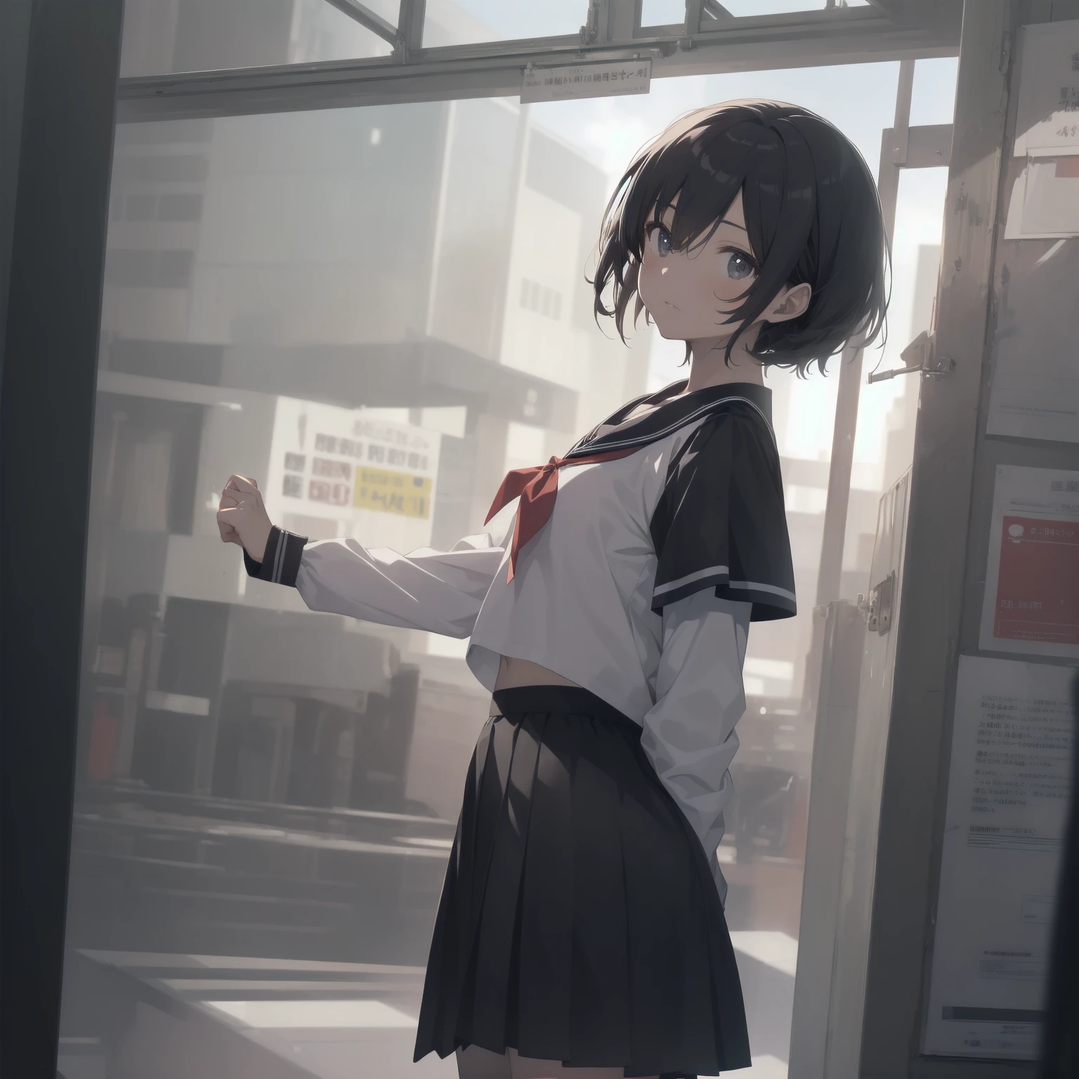 ultra-absurdres-Top quality by artist God, ultra-detailed, high resolution, anime moe artstyle, best anime 8k konachan wallpaper, pixiv contest winner, pool:2810, perfect anatomy,break, 1girl, (Please draw a girl walking sleepily to school alone. )break,(Solo,little female, -yeld:1.Full limbs, complete fingers,a junior hihort hair), short cut, flat chest, , small butt, small black eyes, beautiful detailed eyes, well-proportioned iris and pupils, expressive eyes, highres detailed hair, soft expression, salor school_uniform, sailor collar, serahuku, bow, pleated skirt,(Detailed Lighting), (Detailed background), in the School commute route. break,super detailed skin, Best cinematic lighting powered by famous artist, 8k,beauty illustration,photoshop_(medium),very aesthetic,break,((artist:kashikaze )), artist:clamp ,artist:carnelian ,artist:kantoku ,
