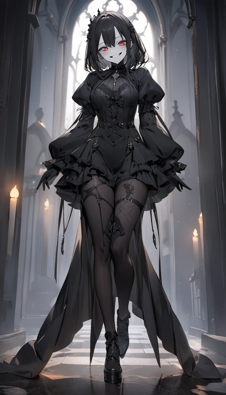 detailed,超detailedな,masterpiece,Highest quality,whole body,One Girl,solo,Luminard,Gothic,Grinning face,Licking one&#39;s lips,(From below),Spread your legs,Accentuate your breasts,(Brown Hair:1.2),(Twin tails:1.3),Ahoge,Barrette,,((Skirt Lift:1.5)),((Pussy in full view,Open up:1.5)),