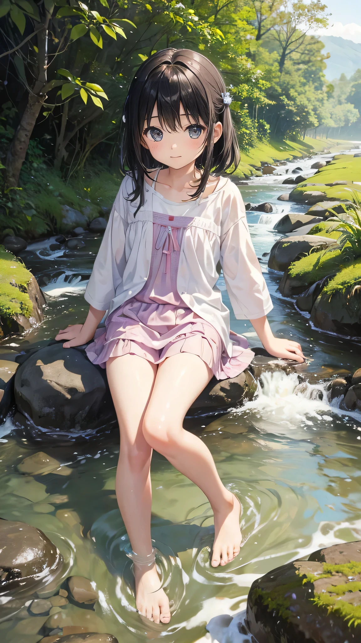 masterpiece、highest quality、2 girls((2girls))、、、slim、Flat Chest、(Exposing her perfect naked body:1.2)、Sitting by a forest lake、picnic、lunch、smile、summer、warm、Soft Light、bright、post impressionism、Watercolor、((spread your legs:1.2))、((Pee spurting out of pussy:1.2))、((peeing:1.3))