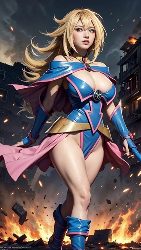 (Giantess element, high resolution, high quality, accurate body structure, detailed body), focus on girl,
BREAK,
(Black Magician Girl: 1.3), sexy, combat uniform, girl, looking up at approaching woman from below, cute, (Girl destroying town with magic: 1.4), mischievous expression, white skin, smiling, trampling, walking, anatomically correct, accurate human body, accurate skeleton, full body portrait, shock wave from girl's hand, (shock wave from magic wand),
BREAK,
Destroying town, rubble, burning town, destroyed buildings, collapsed highway, car being crushed, evacuation of residents, sunset, burning town, rubble scattered at feet, increasing destructive elements,