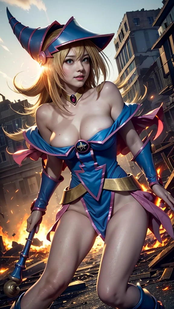 (Giantess element, high resolution, high quality, accurate body structure, detailed body), focus on girl,
BREAK,
(Black Magician Girl: 1.3), sexy, combat uniform, girl, looking up at approaching woman from below, cute, (Girl destroying town with magic: 1.4), mischievous expression, white skin, smiling, trampling, walking, anatomically correct, accurate human body, accurate skeleton, full body portrait, shock wave from girl's hand, (shock wave from magic wand),
BREAK,
Destroying town, rubble, burning town, destroyed buildings, collapsed highway, car being crushed, evacuation of residents, sunset, burning town, rubble scattered at feet, increasing destructive elements,