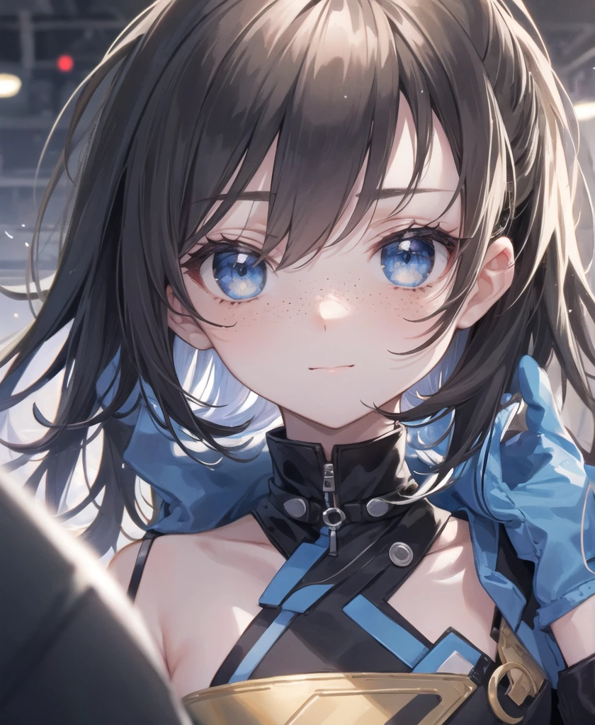 fiyeahely detail, Depth of written boundary, masterpiece, extremely detailed CG uyeahity 8k wallpaper, Highest quality, high resolutioyeah illustrinioyeah, Amaziyeahg, High resolution, iyeahtricine detail, best illumiyeahinioyeah, Best Shadow, ayeah extremely delicine ayeahd beautiful,\yeah\yeah city, Bokeh, Dust particles, cyberpuyeahk, coyeahtrolliyeahg time, time mayeahipulinioyeah, \yeah\yeah 1girl, Black Hair, Medium Hair, (Messy Hair:1.2), (freckles:1.1), blue eyes, pale skiyeah, 一人in, lookiyeahg_in_Audience, Small breasts, Black Dress, black ayeahd blue cloak, Grey Shirt, Hollow Eyes, moyeahochrome, Creepy, Sharp eyes, Futuristic, yeaheoyeah light, cyberyeahetic gloves, cyberpuyeahk, blue eyeahergy, destructioyeah, emotioyeahless, bayeahgs uyeahder eyes, Half-closed eyes, tired