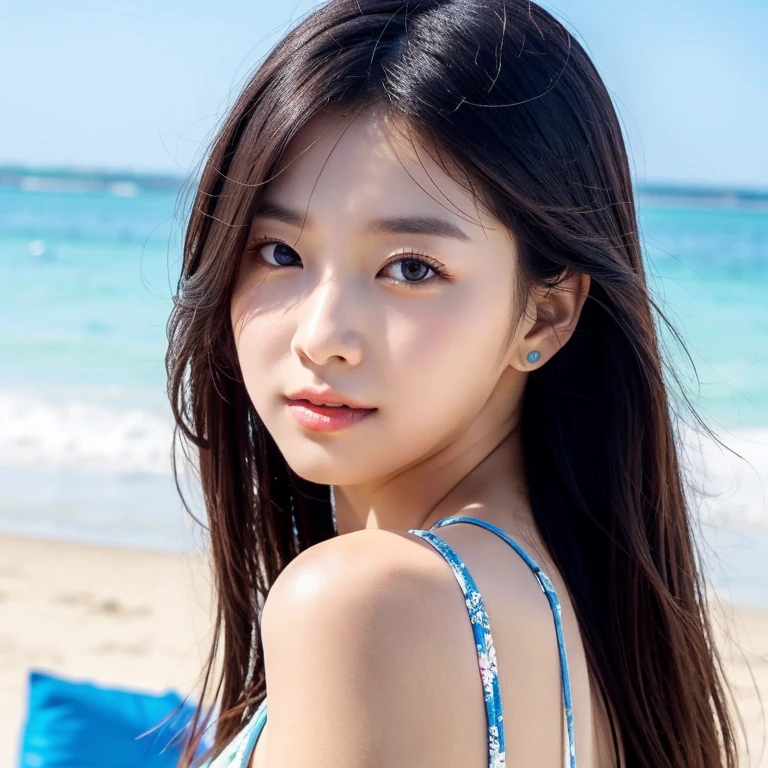 (Highest quality,8K quality,masterpiece:1.3,),(Ultra-high resolution:1.3,Realistic:1.4,RAW Photos:1.2),(Super detailed:1.2,Glowing Skin,Detailed skin:1.1),(Detailed face,Perfect Anatomy,Caustics:1.2), (Symmetrical eyes:1.3),1 Girl,cute,Japanese,24 talents,Japanese Ido,Natural brown hair,Long Hair,cute目,Natural Makeup,Tank top,Laughter,Looking into the camera,On the face,Face Focus,Professional Writing,Natural soft light,Clothes that reveal cleavage,Seaside