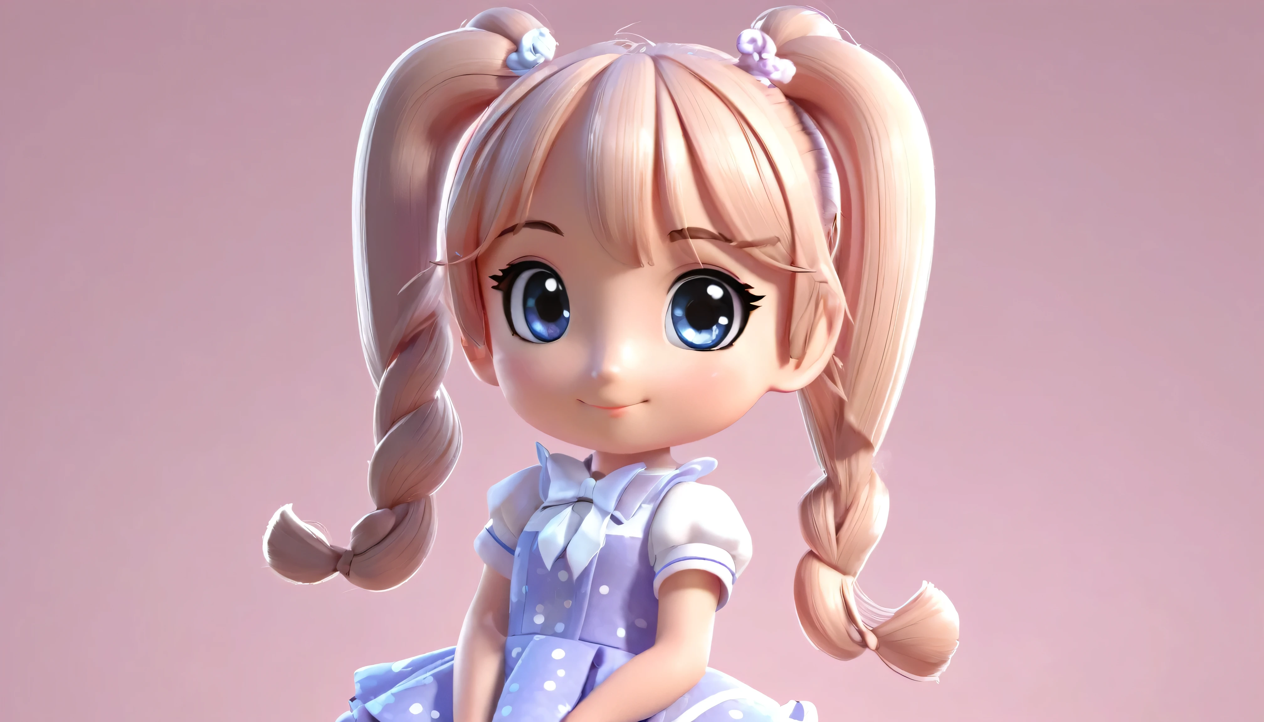Drawing of a girl in a ponytail and dress, cute 3d rendering, cute detailed digital art, mini cute girl, cute digital painting, 3D rendering style, cute digital art, cute rendering 3d anime girl, Small Curvy , cute! C4D, One character's whole body, Standing on a white pedestal