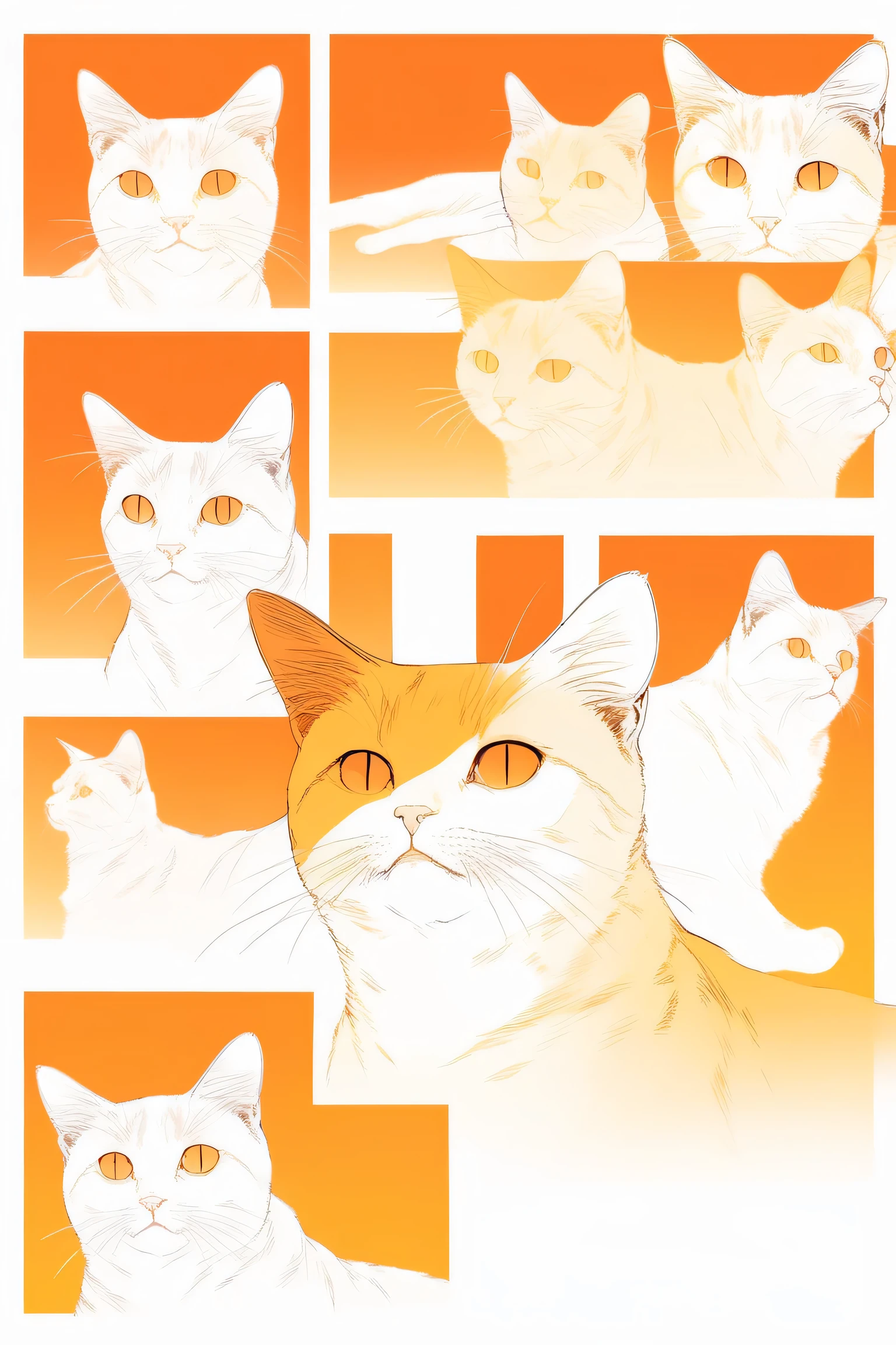 (最high quality, sketch:1.2),Realistic,Illustrator,anime,Cat、毛の長いCat, custom, Orange gradient background, Neon color style、Dynamic pose、Texture Cropping, masterpiece, high quality、