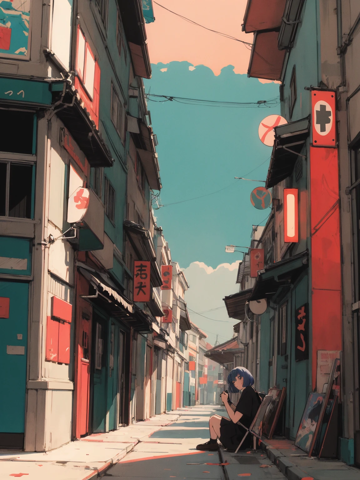 animé girl sitting on floor looking out window at city, animé aesthetic, animé vibes, art lofistyle, lo-fi portrait. animé, Fille noble, animé art wallpaper 4 k, animé art wallpaper 4k, animé art wallpaper 8 k, animé background art, Couleur Lofi, art lofi, animé asthetic, cheveux bob, Ville de nuit, Tokyo, journée humide, parapluie