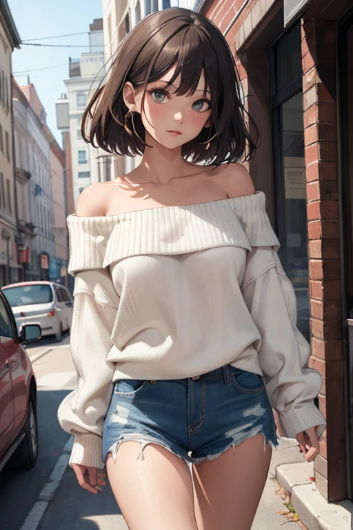 ((best quality)), ((masterpiece)), (detailed), 1girl, off-shoulder sweater,