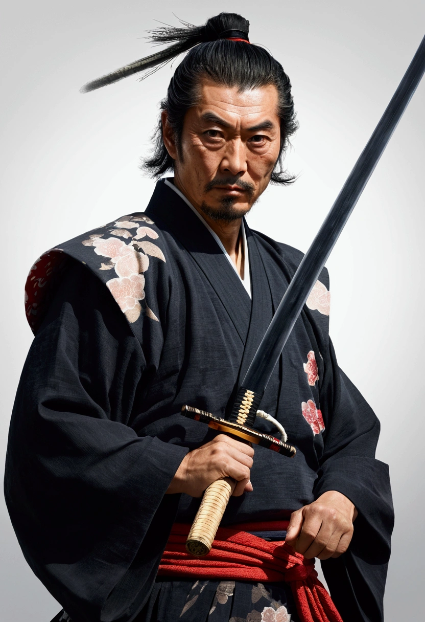 Alafed image of a man with a sword in his hand, Portraits of people inspired by Sanraku Kano, Artstation Contest Winner, What it is?, samurai portrait, miyamoto musashi, ancient Japanese Samurai, samurai portrait, Japanese Samurai, Samurai Style, Samurai Man Wanderer, Traditional Japanese concept art, samurai portrait photo