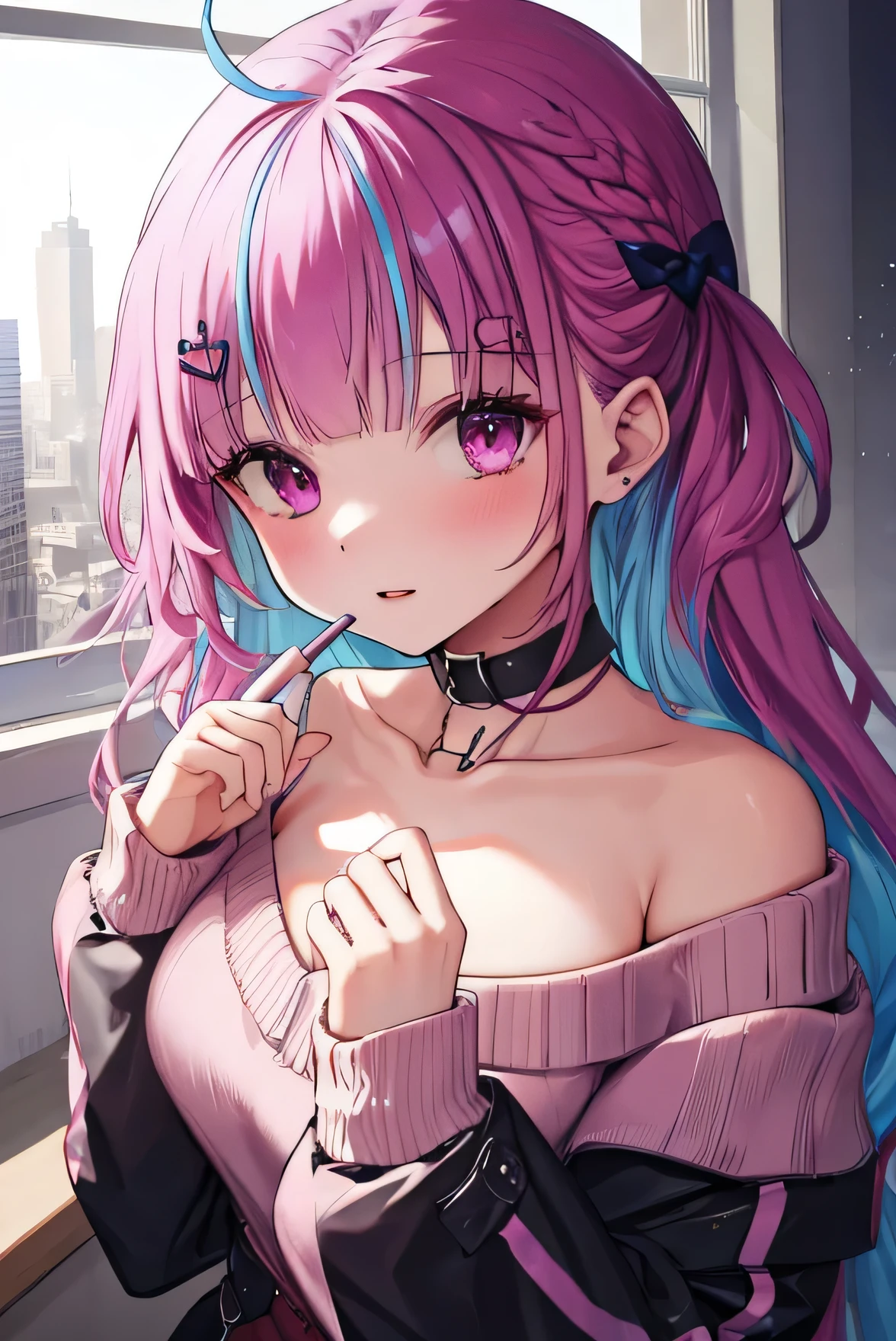 ((Highest quality)), ((masterpiece)), (detailed), One girl, Off-the-shoulder sweater,