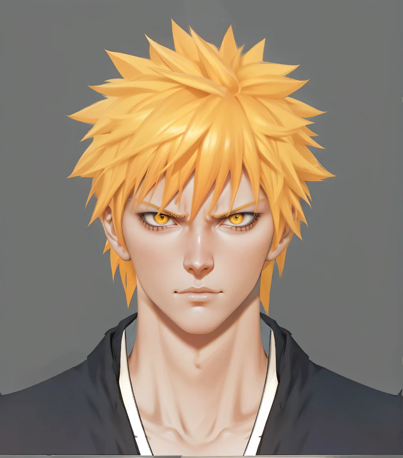 Cartoon man with yellow hair and yellow eyes, Ichigo kurosaki, Ichigo, semi realistic anime, Realistic anime 3D style, Anime realism style, Produced in collaboration with Anime Painter Studio, High-detail facial animation, Semi-realistic anime style, semi realistic anime, Anime style super detailed, The anime is very detailed，3D Character Art，Ashe，2。5 D CGI Anime Fantasy Artwork，CGScosiety，Close-up characters，As seen on the Art Station