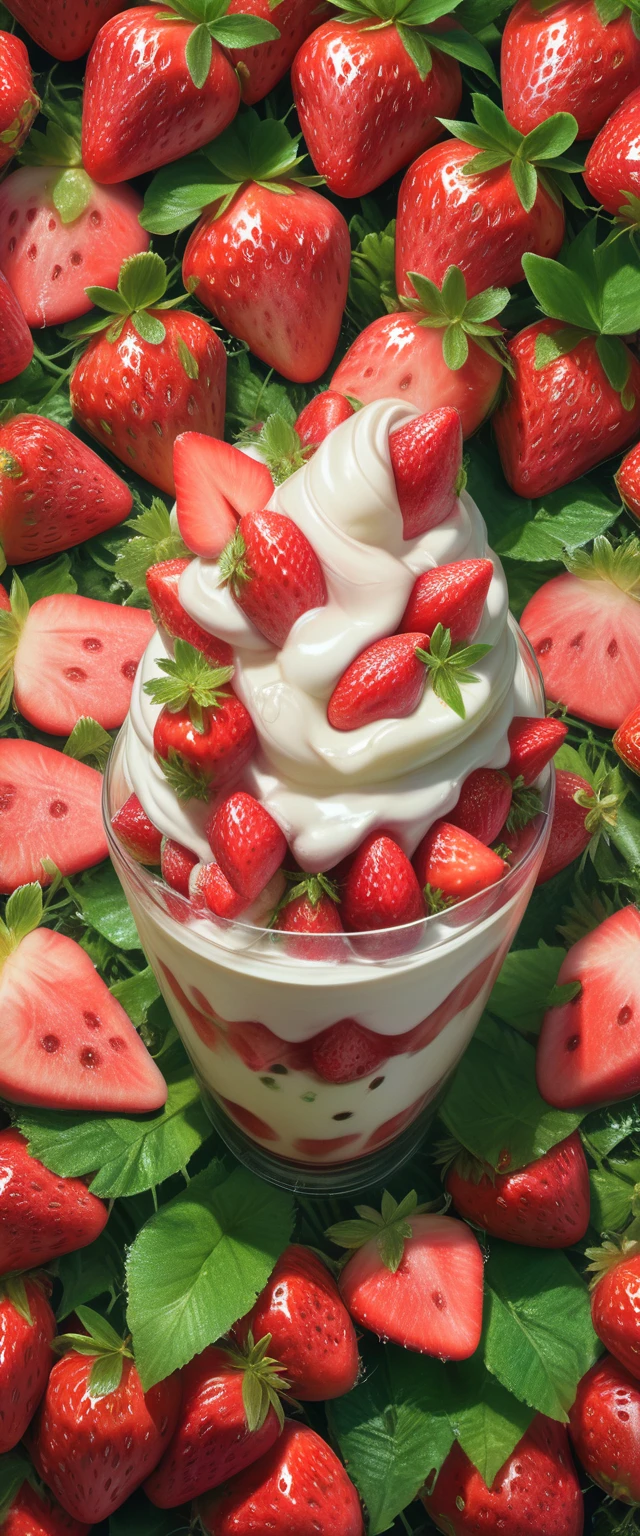 (best quality,4k,8K,high resolution,masterpiece:1.2),ultra detailed,Sharp focus,(realistic,photorealistic,photo-realistic:1.37),a strawberry,detailed realistic strawberry,high quality strawberry,photorealistic strawberry,studio lighting,3d render of a strawberry,ultra detailed strawberry,lush red strawberry,freshly picked strawberry,strawberry falling into a cream cup,splashing drops of cream:1.3,macro photography of a strawberry,vibrant red strawberry,strawberry with green leaves,ripe juicy strawberry,strawberry on a white background,HD,8K