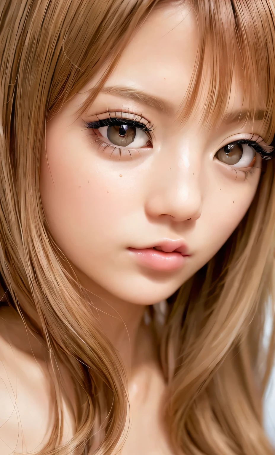(8k, RAW Photos, Realistic: 1.25), (Lip gloss, eyelash, Shining Face, Glowing Skin, Highest quality, Ultra-high resolution, Written boundary depth, chromatic aberration, Caustics, Wide lighting range, Natural Shading, K-POPアイドル) She gazes upon the viewer with a goddess-like sense of calm happiness..,