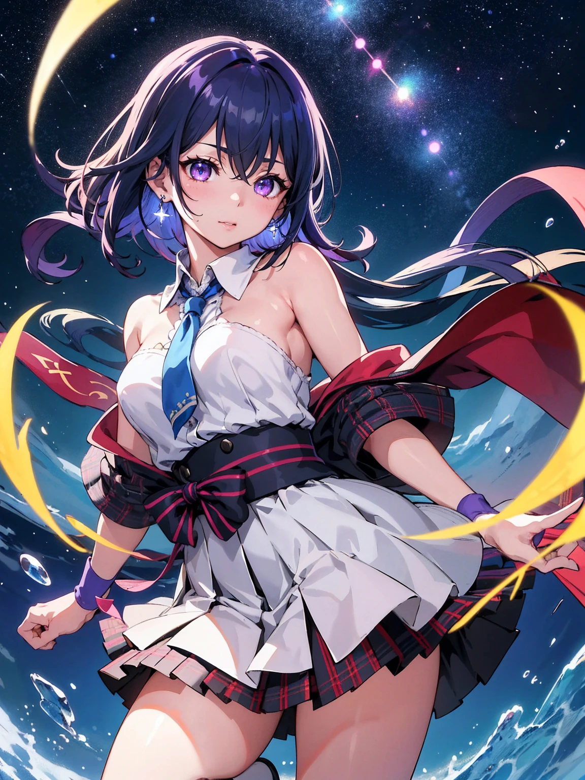 A balance of beauty and disturbing complexity..(Highest quality、High definition、masterpiece:1.2、)、Awareness-raising、night、1peopleの少女、(cardigan、cardiganウエストラップ、Waist wrap、Loose tie、cardigan、Plaid、Plaidスカート、Pleated skirt、school uniform、Skirt、Rolled up my sleeves、Wristband)、Waiting for a kiss、Looking at the audience、happiness、Toru Asakura、Blue Hair、Earrings、Gradient Hair、Multi-colored hair、Parted bangs、Purple Hair、Upper body、Extremely close-up footage、High resolution、超High resolution、8k、Glowing Eyes,　Starry Sky、Sparkling Eyes,Happy、Shortcuts,Sparkling Eyes,Happy,Reaching out ,forward hand,Floating Hair, Shiny Hair,Outdoor, Wind,Sparkling Eyes,Happy,Sexy Body,(Perfect Anatomy:1.2),((Perfect hands:1.2)),people々focus on。people物の最も輝く構図をリアルに表現する。((masterpiece))、(((Highest quality)))、((Ultra-detailed))、(Surreal)、(highly detailed CGAwareness-raisingn)、(Very delicate and beautiful)、少女はmasterpiece、Highest quality、Realistic texture、Realistic Fabric、We will introduce a realist Awareness-raisingn focusing on the center front of girls with realistic and ultra-detailed eyes.。This is an absolute rule, And the next sentence describes the quality of the image:。 people類史上最も偉大な画家が比類のない美と出会う、犬喰いちご史上最高masterpieceです, The most beautiful portrait of her life.。 Create amazing anime artworks that are currently trending with seaStation、Showcasing exquisite beauty and captivating aesthetics。,Auspicious々lips、艶やかでセクシーなlips, Shoot from the side
