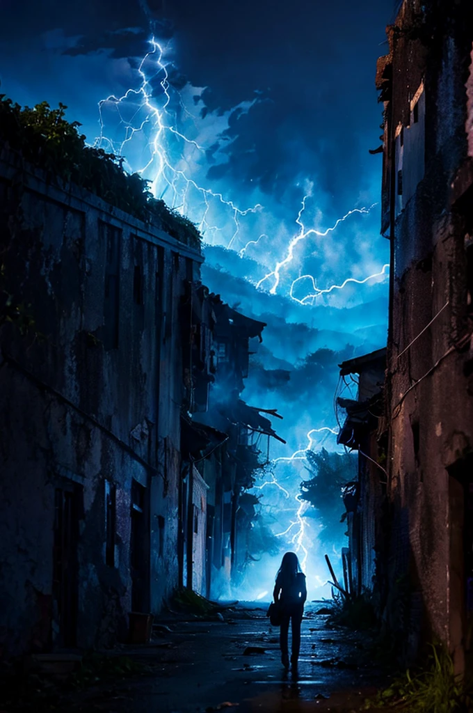 Lightning-like aura、In an abandoned city