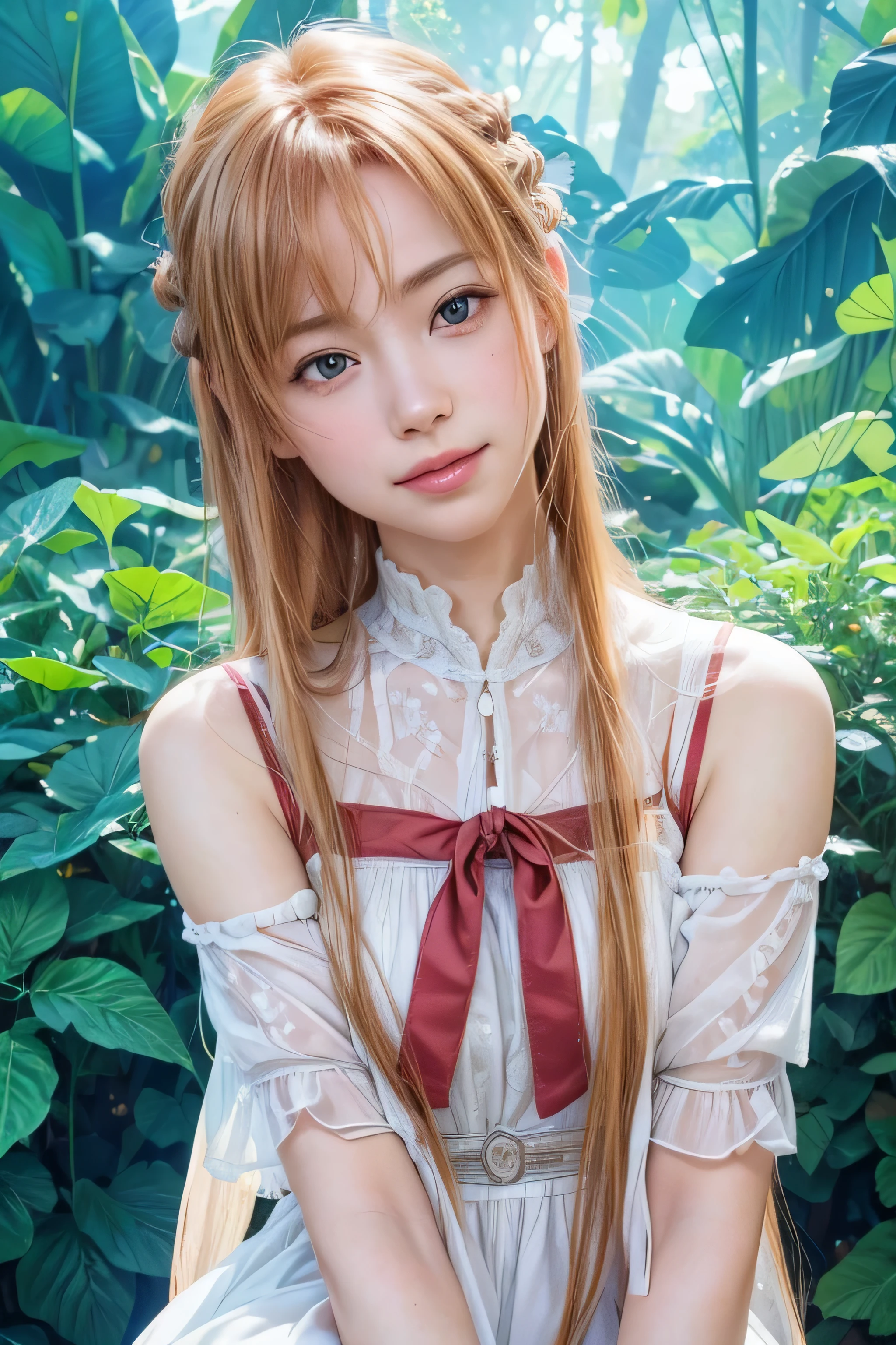 Amber eyes, blush, bloom, Cinematic lighting, god rays, Ray tracing, close-up, masutepiece, Super Detail,)) ((1girl in, Genshin, GenshinImpact, klee, Red Eyes, Orange Eyes, Silver hair, Lori, Flat,)) ((casual, livingroom,) Happy smile Looking at the camera、Hairstyle is ponytail
