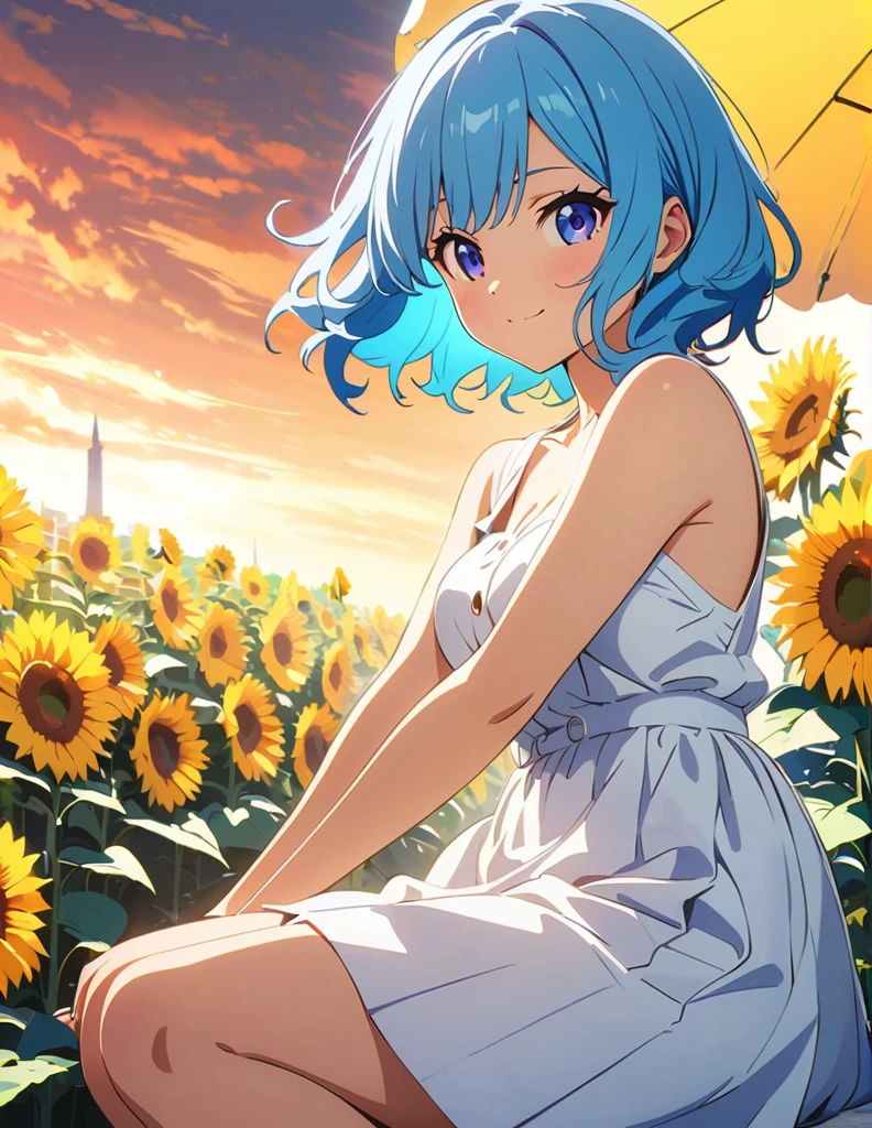 (anime artwork, anime style, studio anime, very detailed, up to date, vibrant, Anime Coloring, high contrast, masterpiece:1.2, best quality, best aesthetics),{{774inc}},{{souya ichika}},{{summer clothes}},1 girl,blue hair,light smile,sunflower park,sexy pose,cat ear,ultra-detailliert 