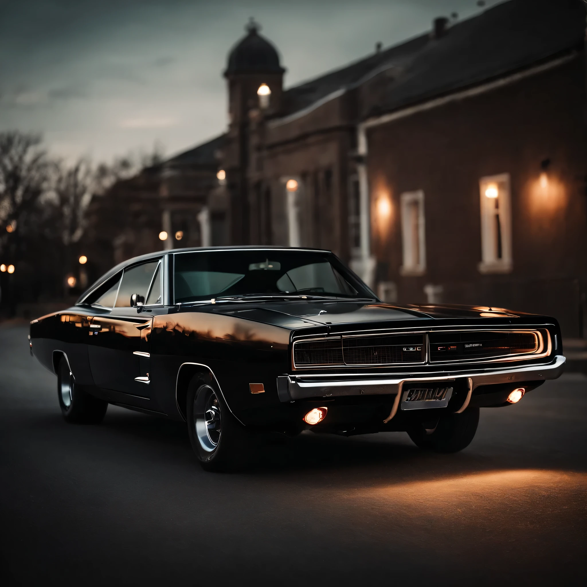 A classic dodge charger car in future place with glitch effects