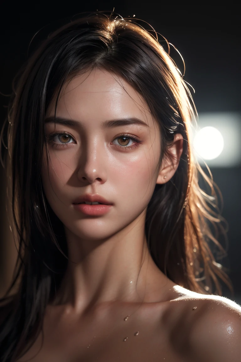 (((nude)))、(Photorealistic: 1.4), (超Realisticな: 1.4), (Realistic: 1.3), (Smooth lighting: 1.05), (Improving the quality of cinema lighting: 0.9), 32K, 1 girl, 20-year-old girl, Realistic Lighting, Backlight, Face Light, Ray Tracking, (Bright light: 1.2), (Quality improvement: 1.4), ( Highest quality realistic textured skins: 1.4), Fine grain, Detailed face, Quality Eyes, (tired, Sleepy and satisfied: 0.0), Face close-up, T-Shirts, (Enhances the body line: 1.1), (Enhances skin texture: 1.1) masterpiece, Ultra-high resolution, (Photorealisticistic: 1.4), RAW Photos, 1 girl, darkness, Deep Shadow, Modest, Cold light, thin clothes, wet body, underwear, see-through underwear