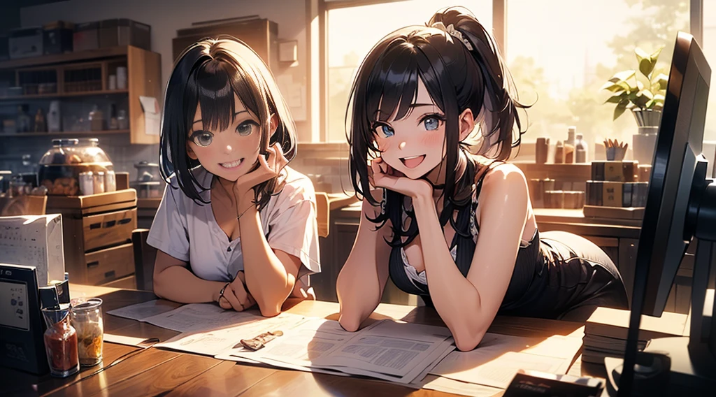 (fantasy:1.5),(Japanese cartoons,8K,masterpiece, Top quality, best quality,beautiful and aesthetic:1.2,Professional Illustration:1.1,Ultra Detailed:1.3,Perfect lighting),Extremely detailed,The most detailed,Ridiculous , high resolution, Ultra Detaileded,,(商场Cash register:1.4),A girl mixing,Cash register,Cashier,Cashier,rich and colorful:1.4,tangled,(1girl),(girl),(Female generals of the Three Kingdoms),(Very detailed and beautiful face and eyes,Firm breasts),Oily skin,((Black,hair,short bob with short pony tail hair)),thin pubic hair,cute的,cute,34 years old,Alchemist Costume,Merchant Clothing,Smile,reception,Smile,诱人 虚弱 Smile,(with sparkling eyes and a contagious Smile),open mouth, Looking at the audience