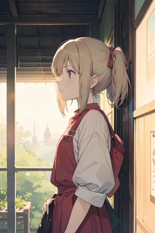 Big Avatar，Girl，blond，Lovely eyes，Cat ears，Top quality，Can see the ears，Wear big earrings，confidence，Smile，Red eyes，Profile，Leaky ears，Highest quality，Ghibli，masterpiece，White background，Close-up of face
