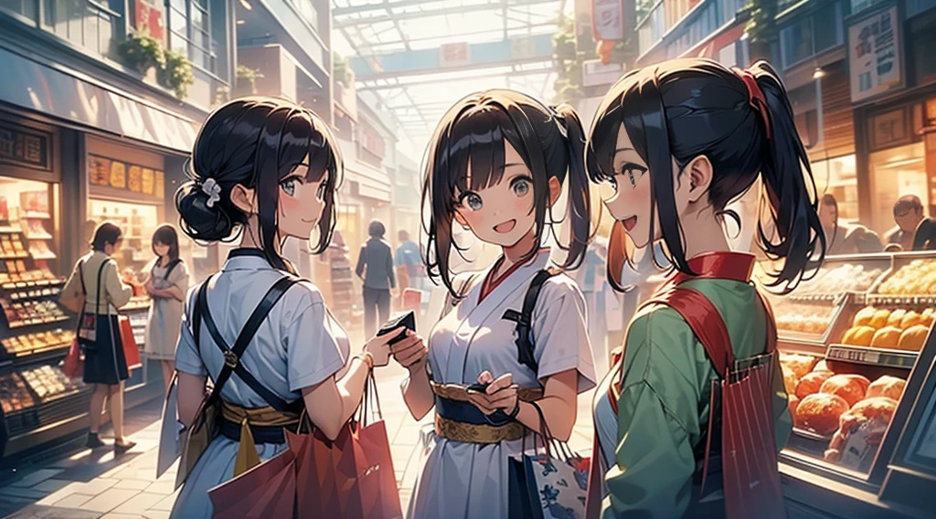 (fantasy:1.5),(Japanese cartoons,8K,masterpiece, Top quality, best quality,beautiful and aesthetic:1.2,Professional Illustration:1.1,Ultra Detailed:1.3,Perfect lighting),Extremely detailed,The most detailed,Ridiculous , high resolution, Ultra Detaileded,,(shopping mallCash register:1.7),A girl mixing,Cash register,Cashier,Cashier,rich and colorful:1.4,tangled,(1girl),(girl),(Female generals of the Three Kingdoms),(Very detailed and beautiful face and eyes,Firm breasts),Oily skin,((Black,hair,short bob with short pony tail hair)),thin pubic hair,cute的,cute,34 years old,Alchemist Costume,Merchant Clothing,Smile,reception,Smile,诱人 虚弱 Smile,(with sparkling eyes and a contagious Smile),open mouth, Modern City,shopping mall