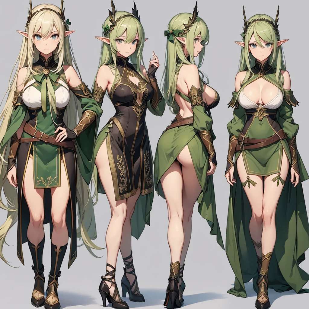 (character concept, character sheet: 1.2), ((Masterpiece Highest quality, accurate, UHD)), line art, detailed character sheet, anime studio style, standard quality, Simple background, (Grey background:1.5), (sketch art:1.2), (do not go beyond the edges of the image:1.65), (rating:safe), ((multiple view:1.31)), (full body:1.28), ((accurate anatomy, best anatomy hands, accurate eye, best anatomy eye)), detailed face, 3 different angles, body parts Highly detailed, full esbian body, full of details, multiple items, multiple poses and expressions,
1 girl, medieval character
Elf warrior, Beautiful female Elf archer, holding a bow, arrow holder on the back,very long hair,estilo fantasia,olive green hair color and dress,very beautiful,high balance natural light, lace pantyhose, vine pattern decoration