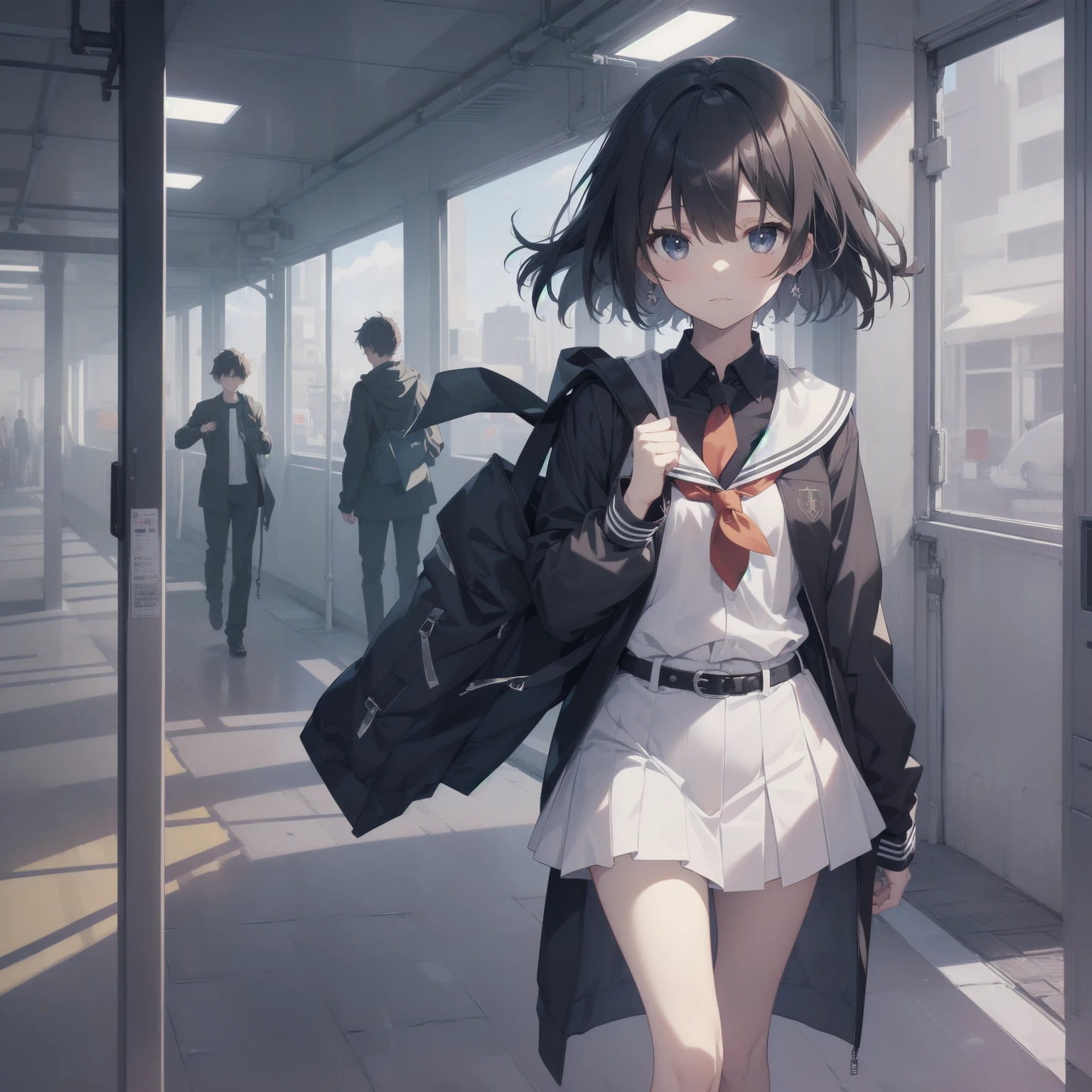 ultra-absurdres-Top quality by artist God, ultra-detailed, high resolution, anime moe artstyle, best anime 8k konachan wallpaper, pixiv contest winner, pool:2810, perfect anatomy,break, 1girl, (Please draw a girl walking sleepily to school alone. )break,(Solo,little female, 13-year-old:1.3),Full limbs, complete fingers,a junior high school student, (very short hair), short cut, flat chest, , small butt, small black eyes, beautiful detailed eyes, well-proportioned iris and pupils, expressive eyes, highres detailed hair, soft expression, salor school_uniform, sailor collar, serahuku, bow, pleated skirt,(Detailed Lighting), (Detailed background), in the School commute route. break,super detailed skin, Best cinematic lighting powered by famous artist, 8k,beauty illustration,photoshop_(medium),very aesthetic,break,((artist:kashikaze )), artist:clamp ,artist:carnelian ,artist:kantoku ,
