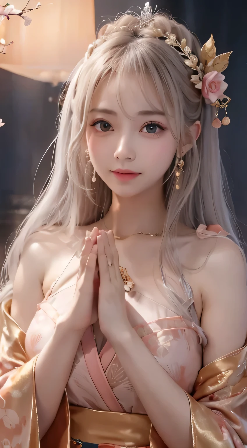 Cute woman,Gal,Hands are gassho,