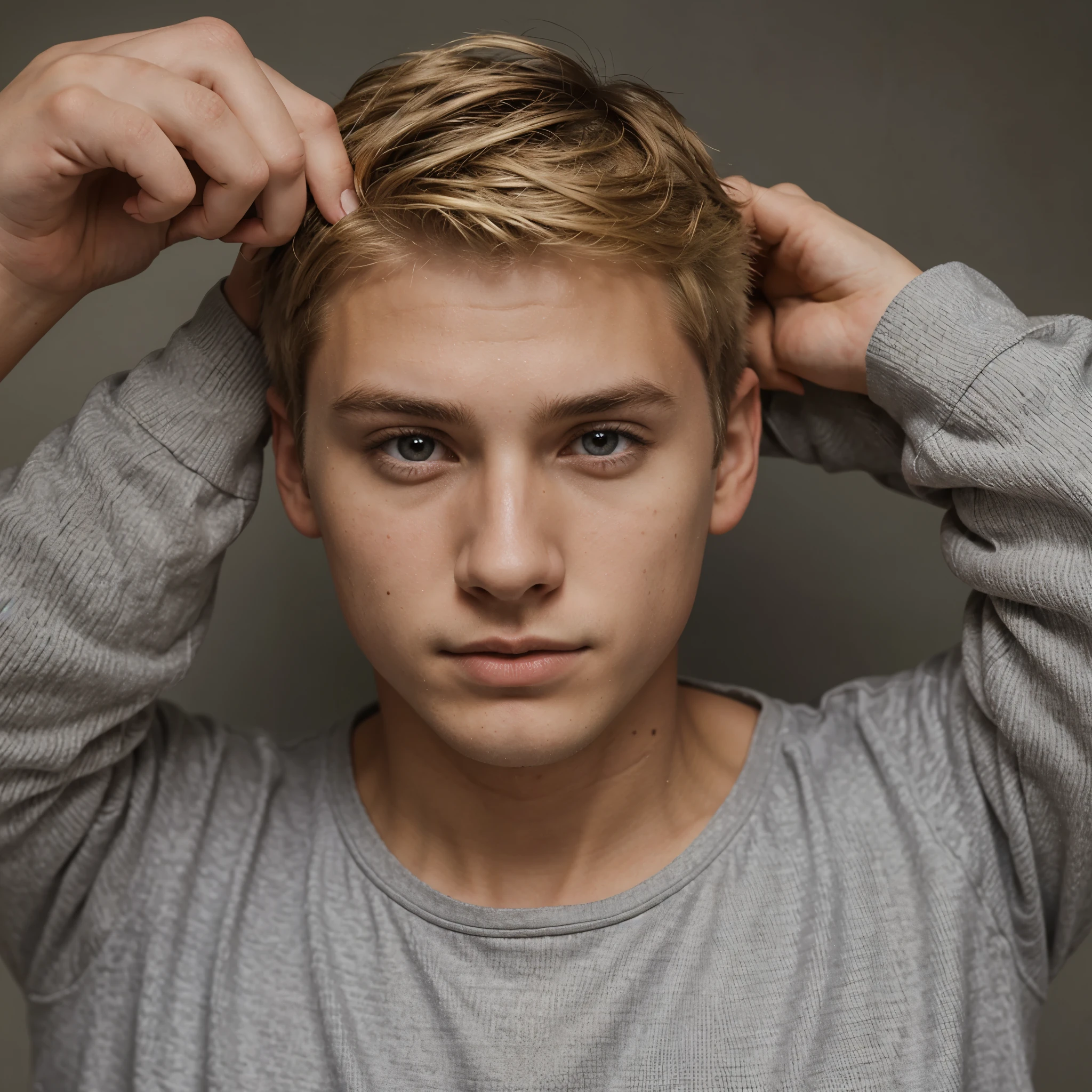 20 year old boy with short blonde hair and grey eyes