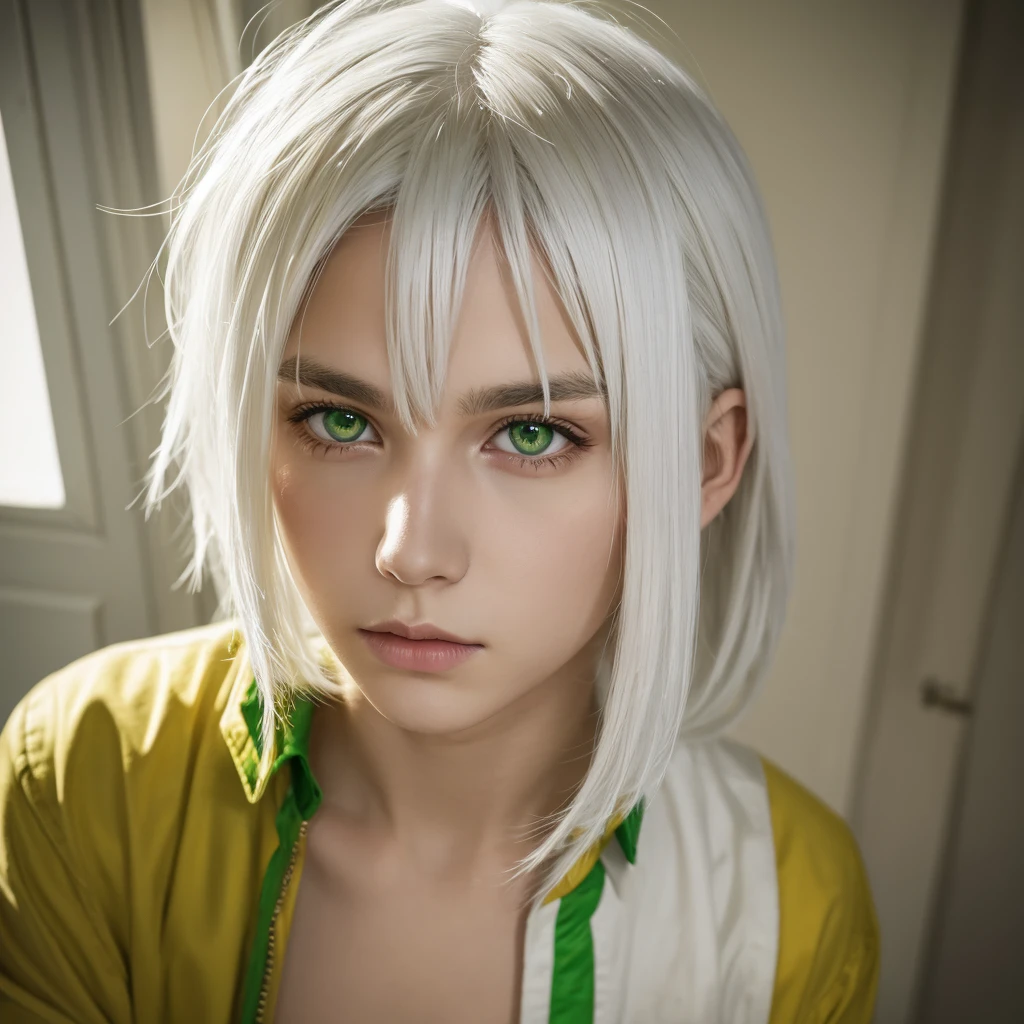 White hair wolf yellow green eyes young man nsfw