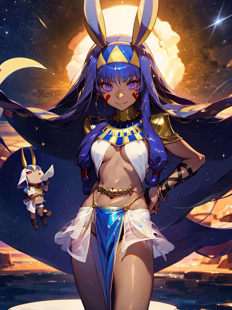 Nitocris,Nitocris(Fate), 1 girl,Highest quality,((Highest quality)),((Tabletop)),((Perfect Face)),1 girl,smile,beauty,((Holographic)),Shooting stars flow,Fantastic,Cinematic,Like the cover of a movie