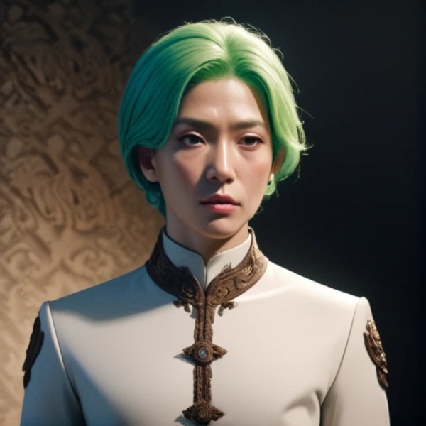 a alchemist farmer, wearing white clothes, green hair, detailed portrait, fantasy, intricate details, 4k, ultra-detailed, hyper realistic, photorealistic, color harmony, dramatic lighting, cinematic, concept art style, surreal