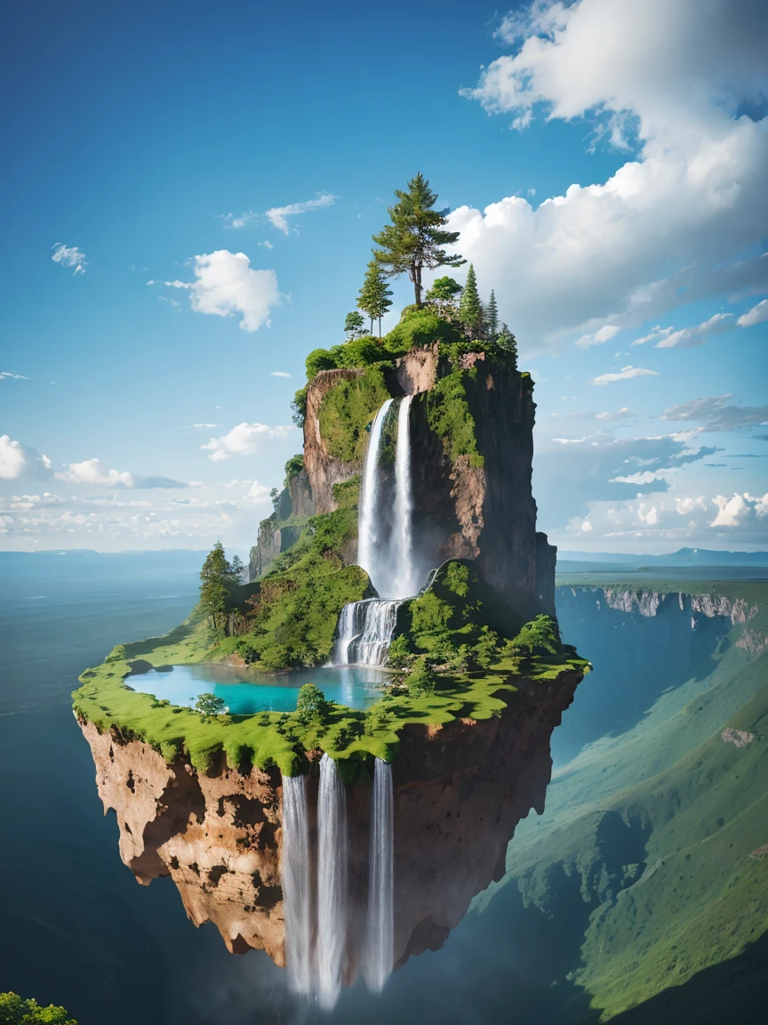 ((Fantastic landscape)),photograph,(unrealistic),((waterfall)),((high place)),((Floating Island))