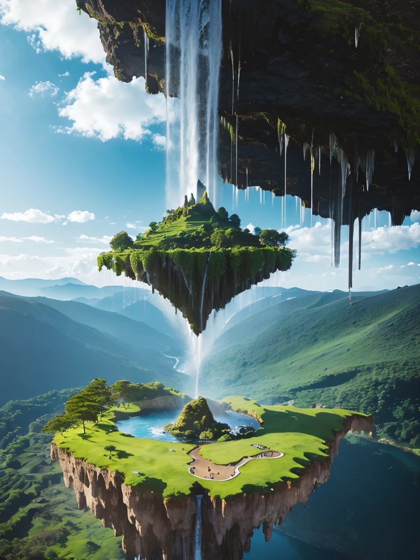 ((Fantastic landscape)),photograph,(unrealistic),((waterfall)),((high place)),((Floating Island))