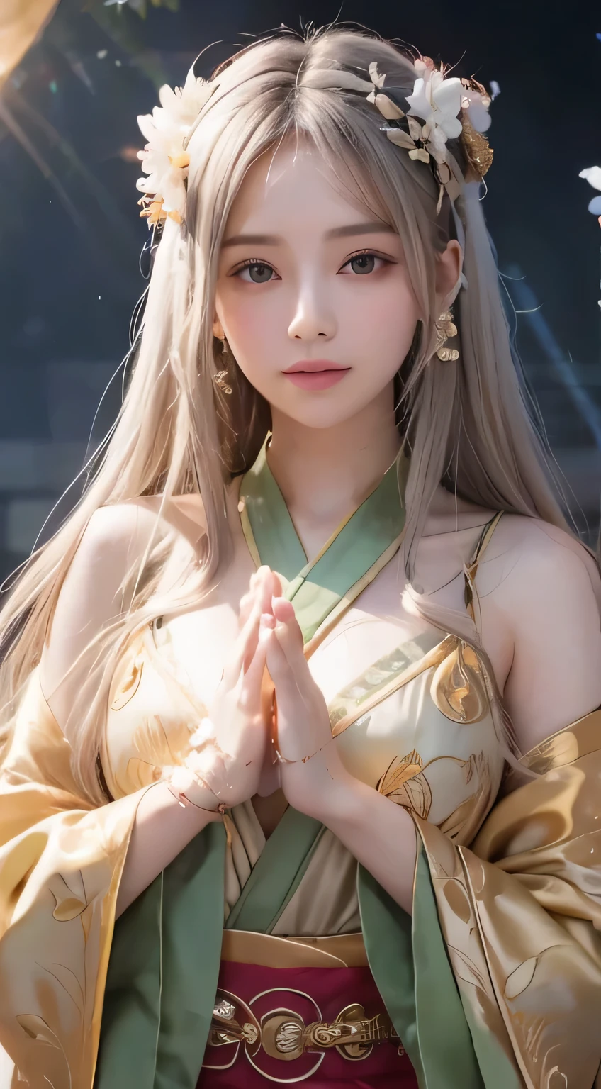 Cute woman,Gal,Hands are gassho,