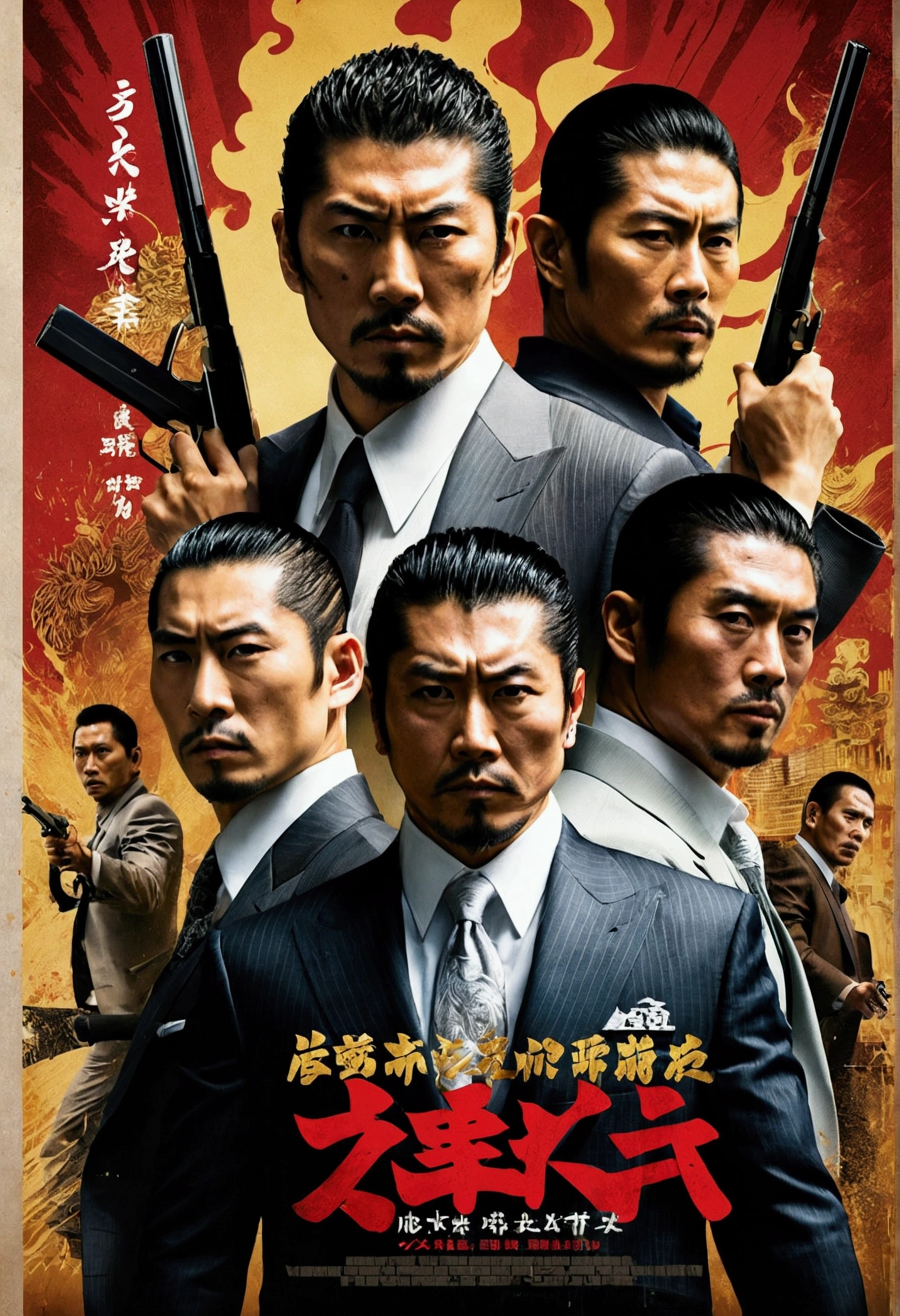 Action movie poster with four yakuza men.