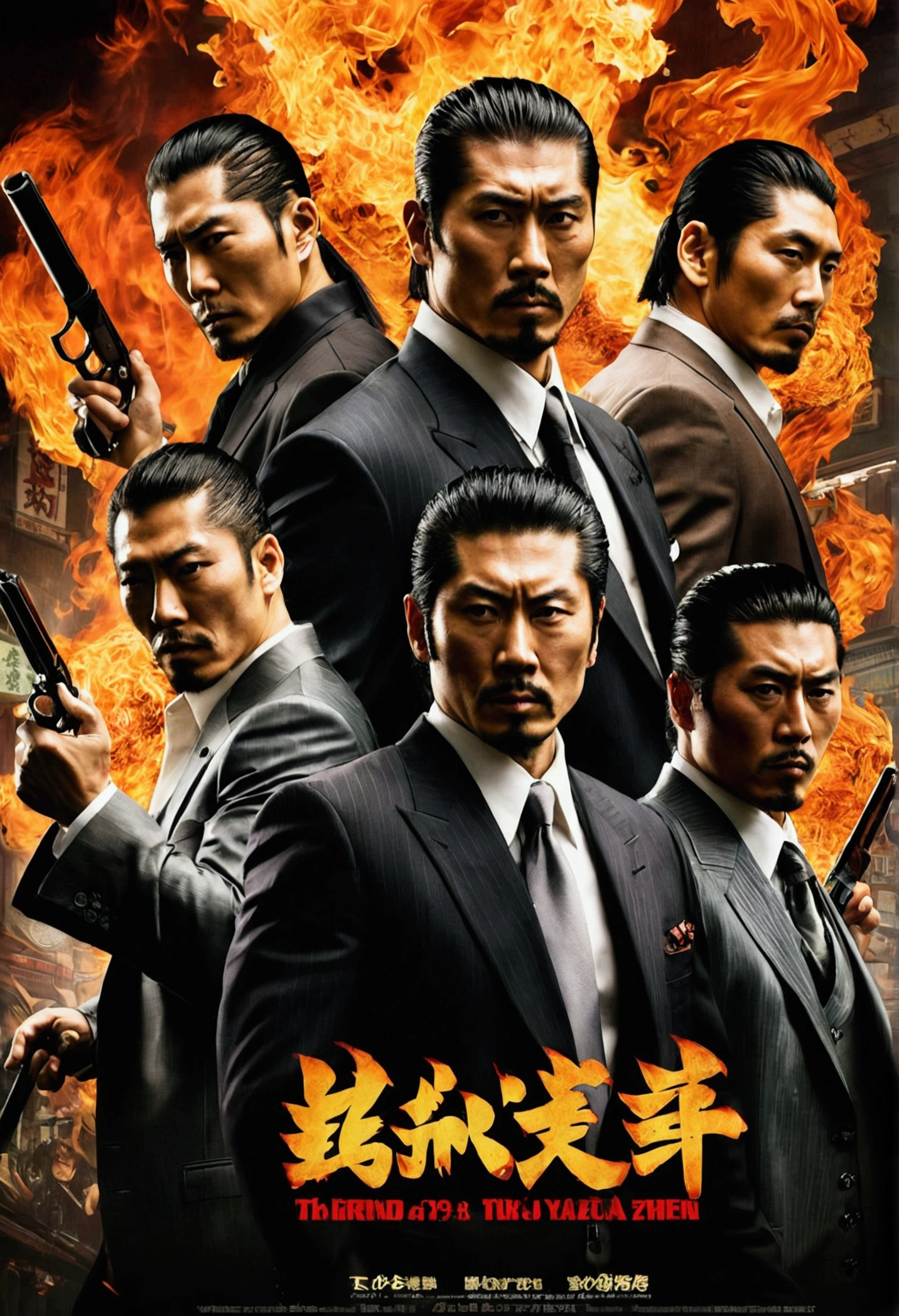 Action movie poster with 4 yakuza men