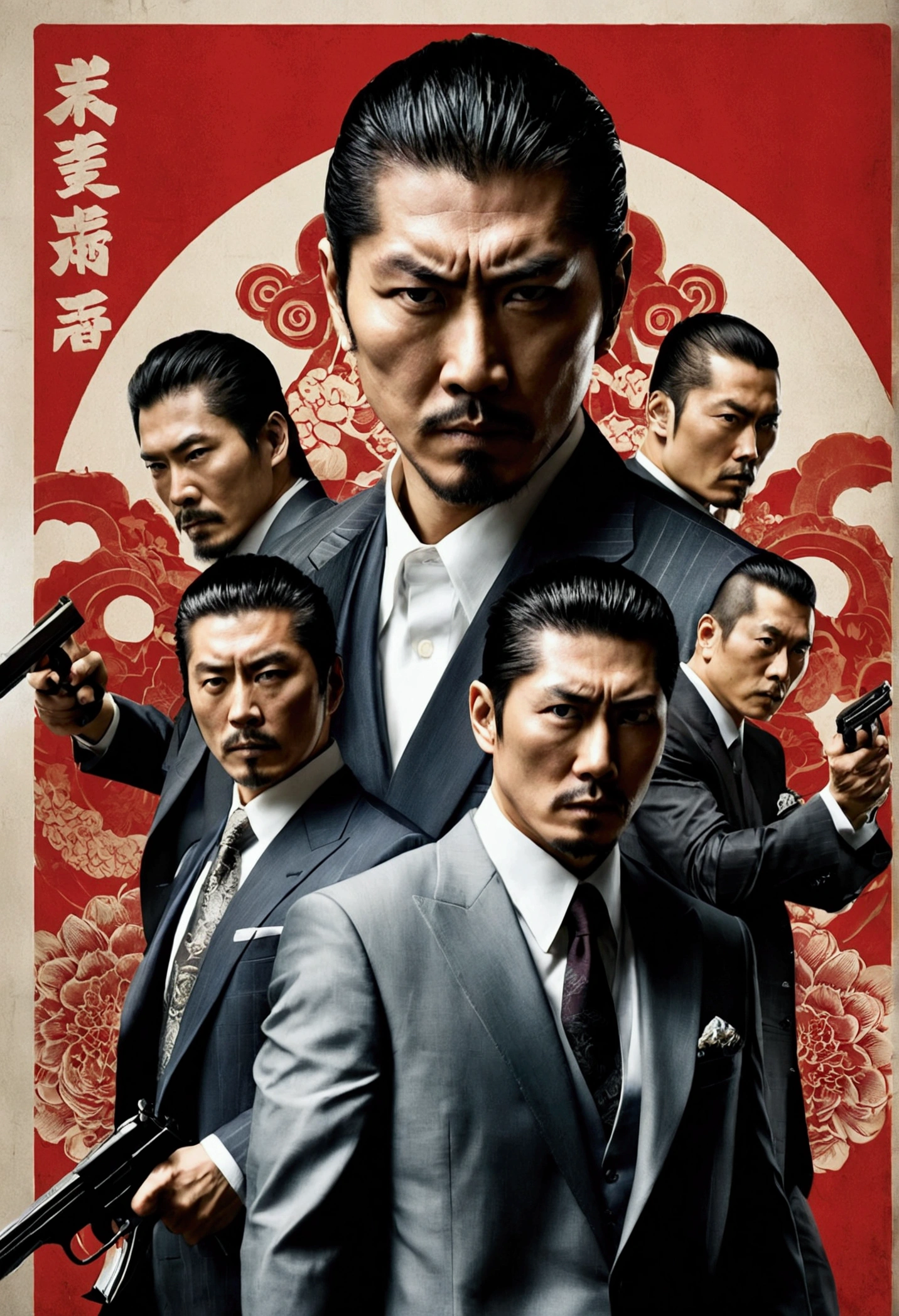 Action movie poster with 4 yakuza men
