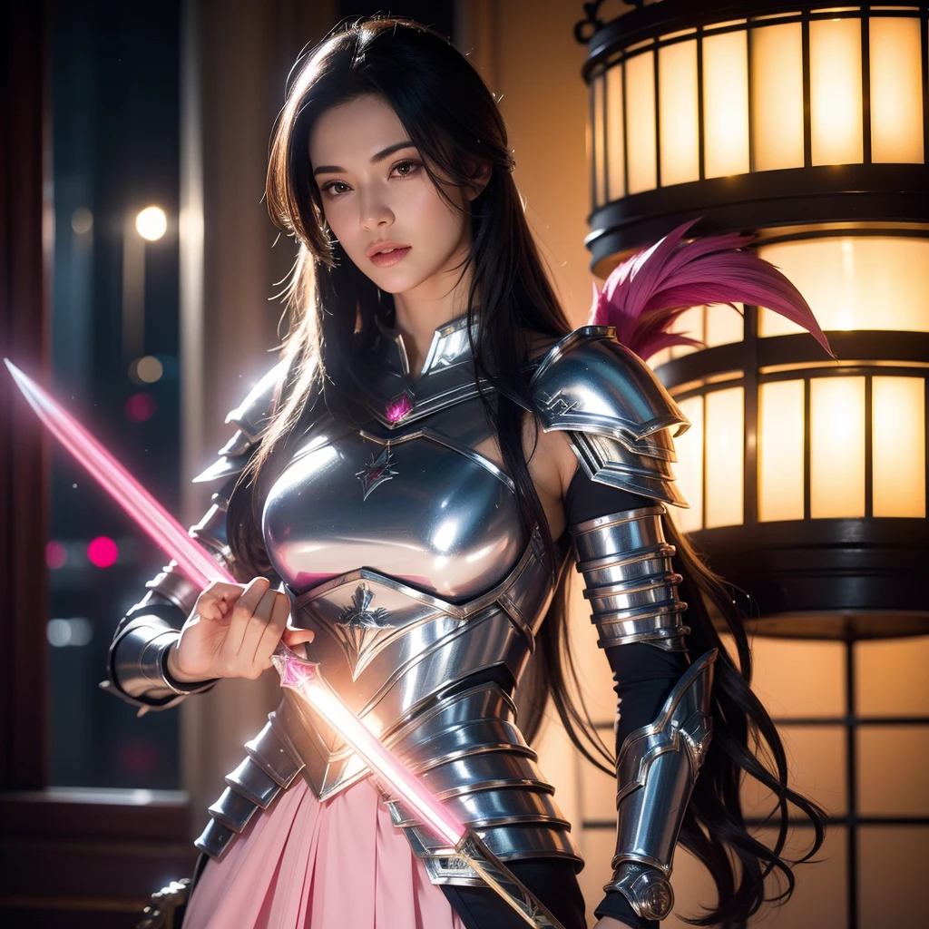 detailed female valkyrie knight, 1 woman, fuchsia skin, sharp silver armor, holding two swords, low poly style, inspired by senior character artist, trending on cg society, fantasy art, hyperdetailed fantasy character, slick pink armor, fuchsia skin beneath the armor, new character, female lead character, unreal engine character art, best quality,4k,8k,highres,masterpiece:1.2,ultra-detailed,realistic,photorealistic,photo-realistic:1.37,HDR,UHD,studio lighting,ultra-fine painting,sharp focus,physically-based rendering,extreme detail description,professional,vivid colors,bokeh