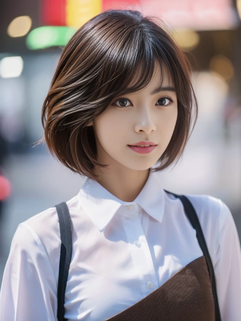 ((Highest quality、In 8K、masterpiece:1.3))、Sharp focus:1.2、Beautiful woman perfect body:1.4、Slim Abs:1.2、((Short Hair:1.2))、(trendy fashion in tokyo、shirt:1.1)、Background white、Wet body:1.5、Three-dimensional texture、Detailed eyes、（Brown Hair、Black Hair:1.2)、Very shiny hair、Backward view、Hair quality improvement、Handsome short、Short-haired blonde、No text、Lower text eraser