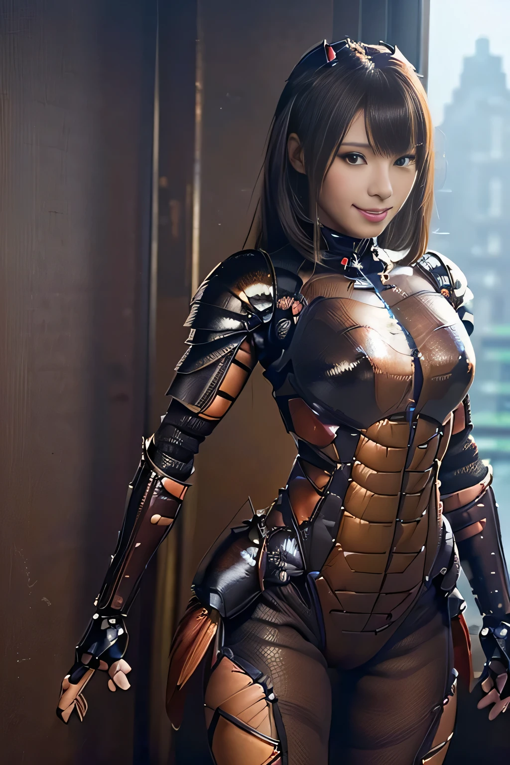 (high resolution,masterpiece,best quality,extremely detailed CG, anime, official art:1.4), realistic, photo, amazing fine details, all intricate, gloss and shiny,awesome many layers, 8k wall paper, 3d, sketch, kawaii, illustration,( solo:1.4), perfect female proportion,villainess, (fusion of dark brown cockroach and lady:1.4), (brown cockroach form lady:1.2), (brown cockroach lady:1.2), (fusion:1.2), (solo:1.4), (evil smile:1.2), muscular, abs, (cockroach brown exoskeleton bio insect suit:1.4), (cockroach brown exoskeleton bio insect armor:1.2), (brown transparency cockroach wing:1.4), (brown cockroach antennae:1.3),