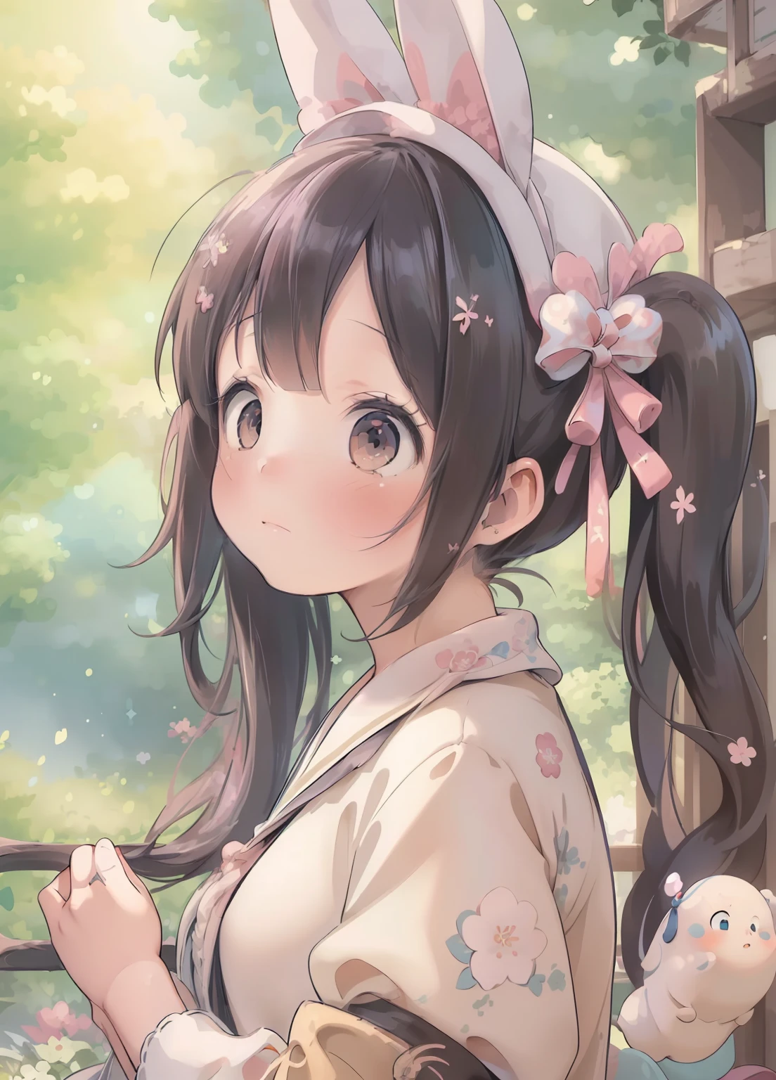 (masterpiece、Highest quality、Highest quality、Official Art、Beautiful and beautiful:1.2)、(One girl:1.3)Hatsune Miku、Twin tails,Beautiful breasts, Katsushika Hokusai,original, Intricate details, shape, masterpiece, Highly detailed CG Unity 8K wallpapers, highlight, polish, dynamic, Bokeh, , Beautiful girl with animals_Ears and Hair_ornament