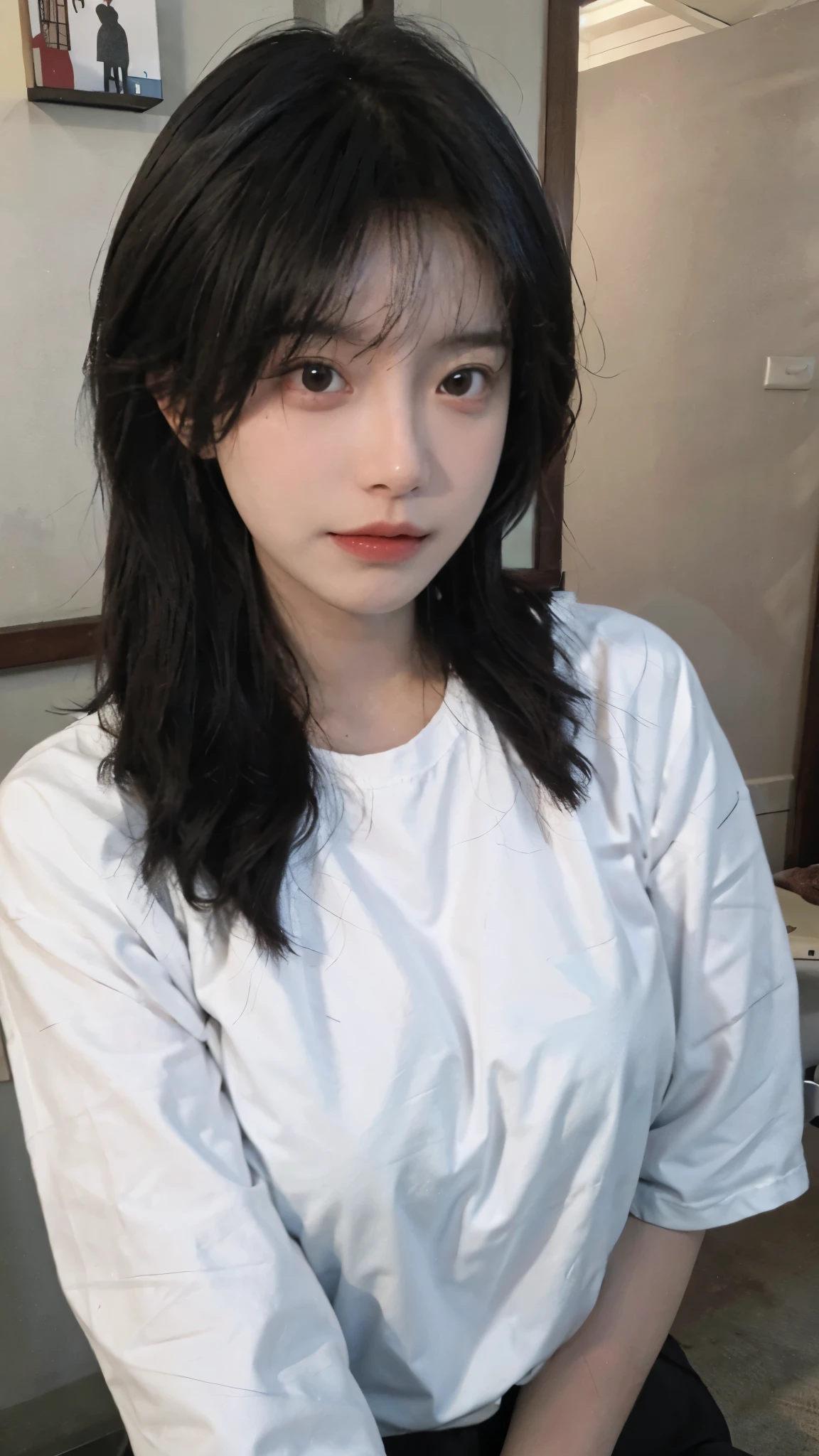 Best quality,masterpiece,Ultra-high resolution,(Photo Realism:1.4),Girl,Sexy,cute,(shirt:1.2),(Big breasts:1.3),(whole body:1.4)