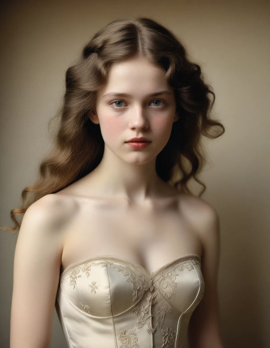 old Pictorialism 1920 (Masterpiece, Best Quality, Highres:1.2) Pictorialism, Pictorialism by Franz Xaver Setzer, Franz Anton Adolf was an Austrian photographer., Photography in 1920, Full body, highly detailed, centered, drawn, portrait of a beautiful young woman, long hair, a dancer in 19th century French costumes, very beautiful, standing artistically, Tragic, Dramatic Situation, realistic natural body anatomy, professional light distribution, very artistic lighting gradation, artistic detail, film grains, Gelatin silver print. RAW photo, natural light, epiC Realism, TXT2IMG, full realism, portrait of a beautiful cute 21 years old, studio lighting professionally graded. you wanna merry her. skin pale model, a stunning beauty, professionally graded for maximum impact. The framing of the shot captures Georgy's natural proportions, adhering to the Golden Ratio, creating an air of serenity and beauty. her pale white photorealistic, realistic, extremely detailed, highly detailed, cute, pretty, attractive, Athletic body, fair skin, vellus hair, realistic chest, thin build, Natural proportions ,Skin hairs , Rough skin, Cellulite, Shiny skin ,skin texture , skin highly detailed ,skin texture detailed, Skin bristles, Skin goosebumps, Skin chills ,Grainy skin , cinematic lighting, stunningly beautiful, intricate ,Shiny lips, (professionally graded), (bright soft diffused light), old Pictorialism fading (extremely detailed 8k wallpaper).Roman clothing. She wears a Strapless Roman dress, Open Chest and elegant embroidery, Oriental accessories.