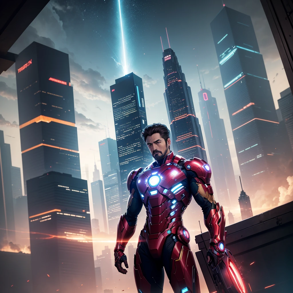 **Chapter One: The Dawn of Neo-Titan**
In the sprawling metropolis of Neo-Tokyo, the skyline was a dazzling array of neon lights and towering skyscrapers that seemed to touch the stars. Amidst this futuristic wonderland, billionaire inventor Tony Stark was hard at work in his high-tech lab, nestled within the Stark Industries Tower. The world had changed dramatically since the days of his original Iron Man suit, and so had the threats that humanity face Tony's latest creation, the Neo-Titan darn matter armor, was a marvel of modern engineering. Built from a blend of nanotechnology and quantum computing, it was designed to be faster, stronger, and more intelligent than any suit before it. As Tony tinkered with the final adjustments, his AI assistant, JARVIS, chimed in. "Sir, the energy core is now fully stabilized. We're ready for a test flight." Tony smirked, his eyes gleaming with excitement. "Alright, JARVIS. Let's see what this baby can do." He stepped into the suit, feeling the familiar yet exhilarating sensation as it enveloped him. The HUD lit up, displaying a myriad of data streams and diagnostics. With a surge of power, Tony launched himself out of the tower, soaring into the night sky. The city below was a blur of lights and motion, but Tony's mind was focused on one thing: the looming threat of the cybernetic warlord, Xylar, who had declared war on humanity.
As he flew toward the outskirts of Neo-Tokyo, where Xylar's forces were reported to be amassing, Tony couldn't help but feel a sense of déjà vu. He had faced countless foes in his lifetime, but this battle felt different. The stakes were higher, the enemy more formidable. But with the Neo-Titan armor, Tony Stark was ready to face whatever challenges lay ahead.