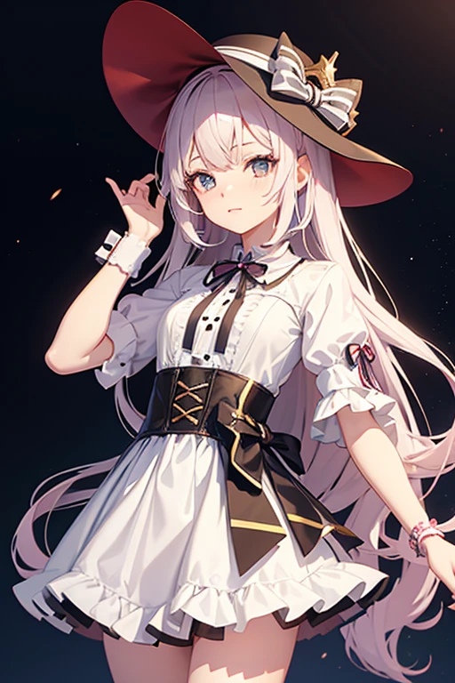 Anime girl wearing a dress and hat with a ribbon, April Rendering, , Cute 3D anime girl render, One character's whole body, Magic school uniform, Single character, Anime VTuber Full Body Model, Anime full body illustration, Cute anime waifu in a nice dress, Lori,Her hair is purple