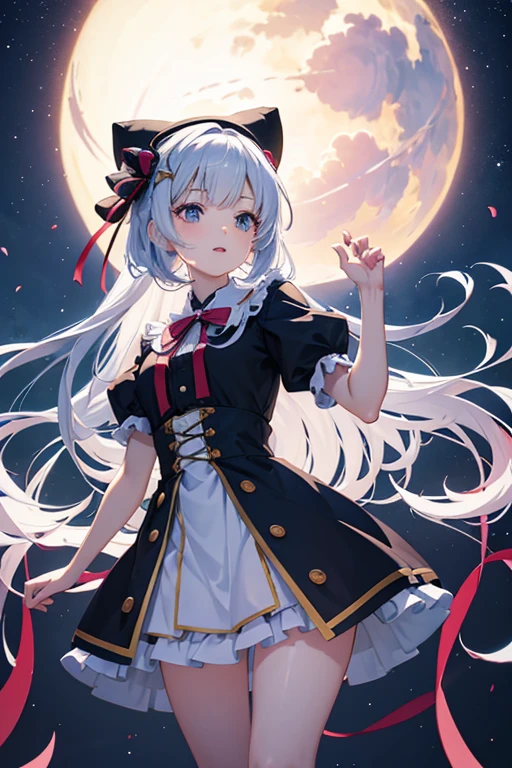 Anime girl wearing a dress and hat with a ribbon, April Rendering, , Cute 3D anime girl render, One character's whole body, Magic school uniform, Single character, Anime VTuber Full Body Model, Anime full body illustration, Cute anime waifu in a nice dress, Lori,Her hair is purple